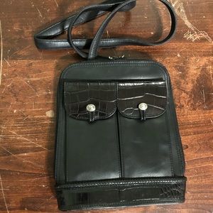 Brighton One World vintage black leather crossbody